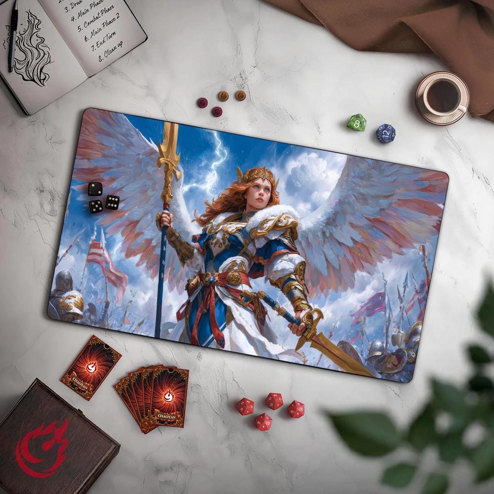 Board Game Holis - แผ่นรองเล่นการ์ด Holy Angel Commander TCG พร้อมขอบเย็บกันลื่น